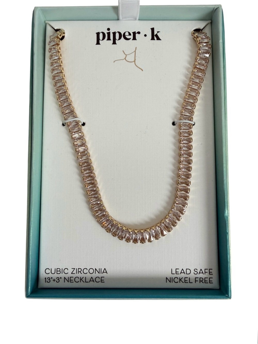 Piper.k Gold Cubic Zirconia Tennis Necklace - Clear Stones - Picture 3 of 4
